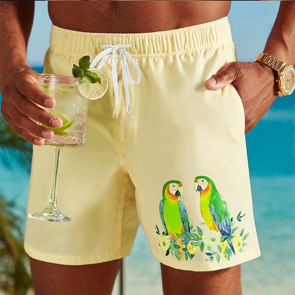 Homens Pássaro Flores tropicais Papagaio Calção Justo de Natação Fatos de banho Calções de banho Bermuda de Surf Cintura Média Havaiana férias na praia Bolsos laterais Forro de malha Cintura elástica de 2026 por $20.99 –P3