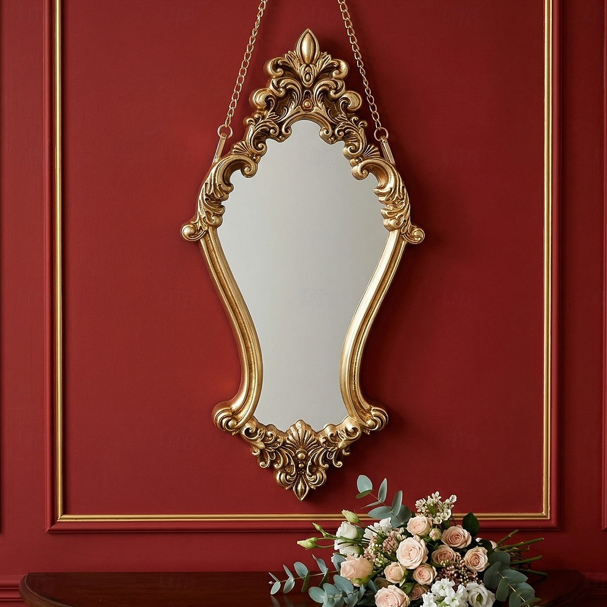 Vintage Gold Decorative Wall Mirror, 3D Classical Floral Resin Hand-Painted Hanging Mirror, Home Wall Art for Bathroom, Vanity, Bedroom Décor, Holiday Gift, Photography Prop 2026 - $41.99 –P1