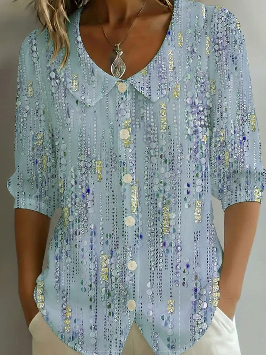 Dames Overhemd Boho-shirt Ombre Grafisch Geometrisch Elegant Bohemen Vakantie Peter Pan kraag Lange tops Dagelijks Feestdagen Uitgaan blauw Paars Groen Grijs Zomer Lente 2026 - $34.99 –P3