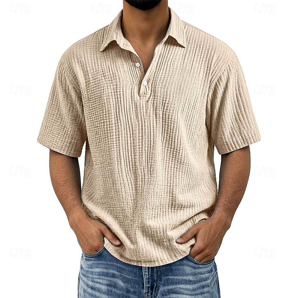 Men's Shirt Popover Shirt Summer Shirt Beach Wear Cotton Linen Shirt Button Up Shirt Solid Color Casual Vacation Blue Black Navy Blue Purple Short Sleeve Shirt Collar Summer Spring Clothing Apparel 2026 - $24.99 –P1