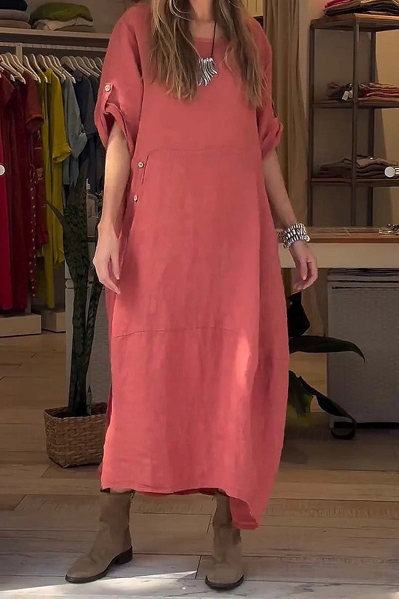 Women's Midi Dress Shift Dress Casual Dress Summer Dress Basic Classic Daily Vacation Loose Fit Plain Short Sleeve Crew Neck Pink Red Green Apricot Summer Spring 2026 - $27.99 –P3