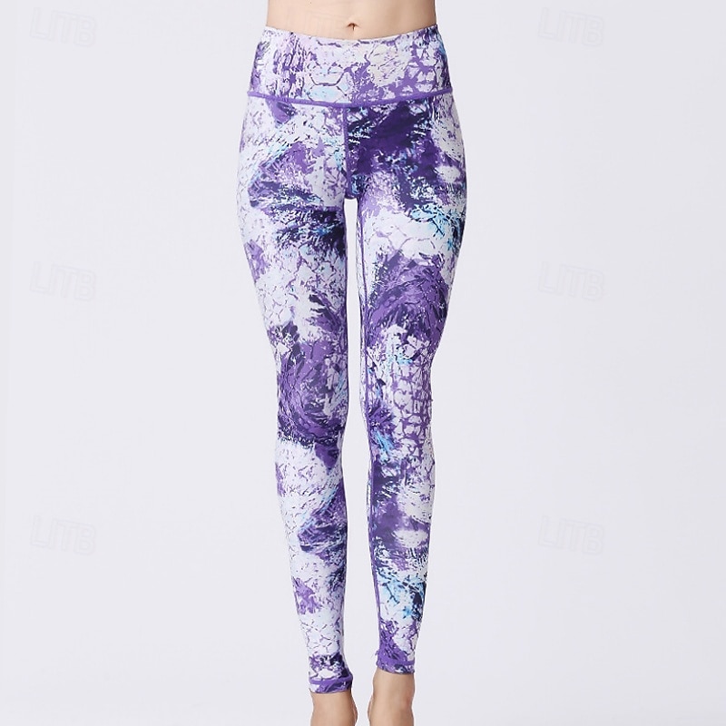 Dames Pilatesbroek Yogabroek Billenlift met ruche Hoge taille Sportschooltraining Hardlopen Fitness Legging Kleding Onderlichaam Flora Amethist Wit Blauw Sport Sportkleding Hoge Elasticiteit 2026 - $23.99 –P2