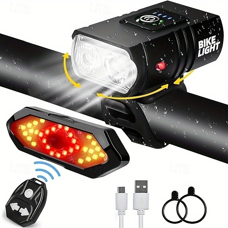 Zestaw oświetlenia rowerowego, przednie światło przednie o mocy 1000 lumenów, ładowane przez USB, tylne światło z bezprzewodowymi kierunkowskazami, wodoodporne, wysokiej jasności diody LED do rowerów 2026 - $28.99 –P1