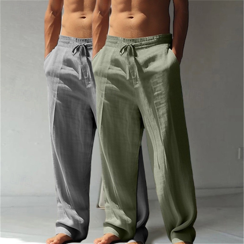 Homme Pantalons en Lin Pantalons Pantalon d'été Pantalons Amples Pantalons de Plage Cordon de serrage Taille Élastique Jambe Droite Uni Confort Respirant Longueur complète Occasionnel Quotidien Fête de 2026 ? $31.99 –P13