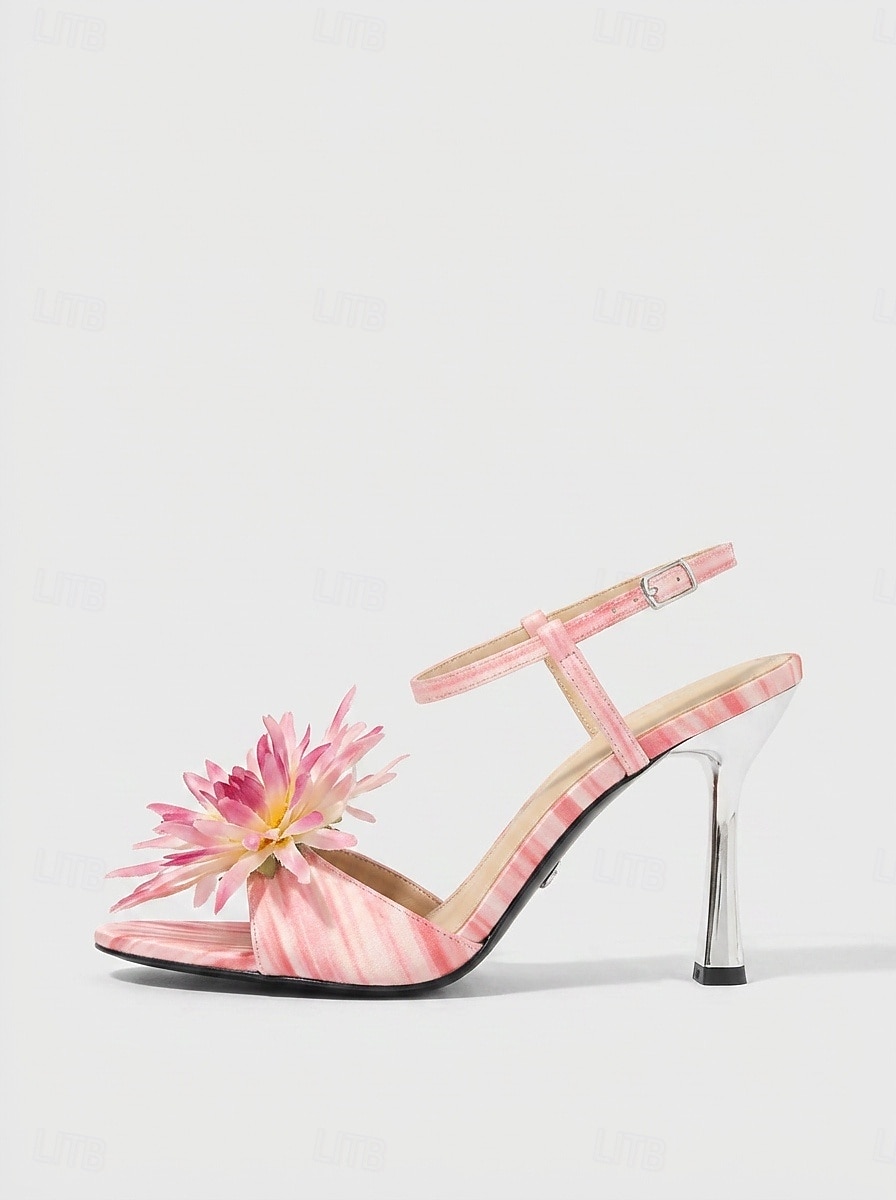 Sandalias de tacón alto rosas con estampado floral para mujer: ideales para cenas en resorts y cócteles. 2026 - $34.99 –P5