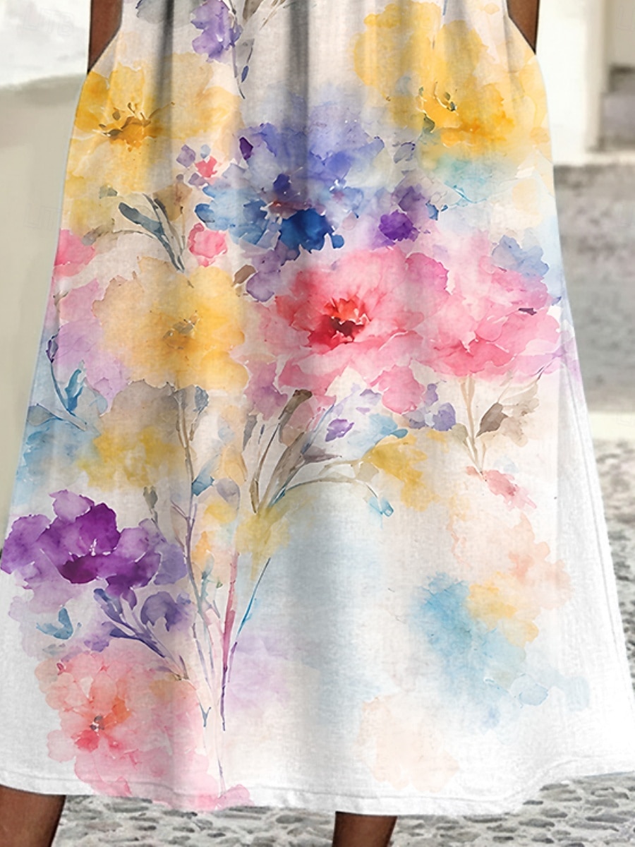 Women's Midi Dress Casual Dress Print Dress Fashion Outdoor Vacation Going out Regular Fit Floral Graphic Half Sleeve Crew Neck White Summer Spring 2026 - $29.99 –P3