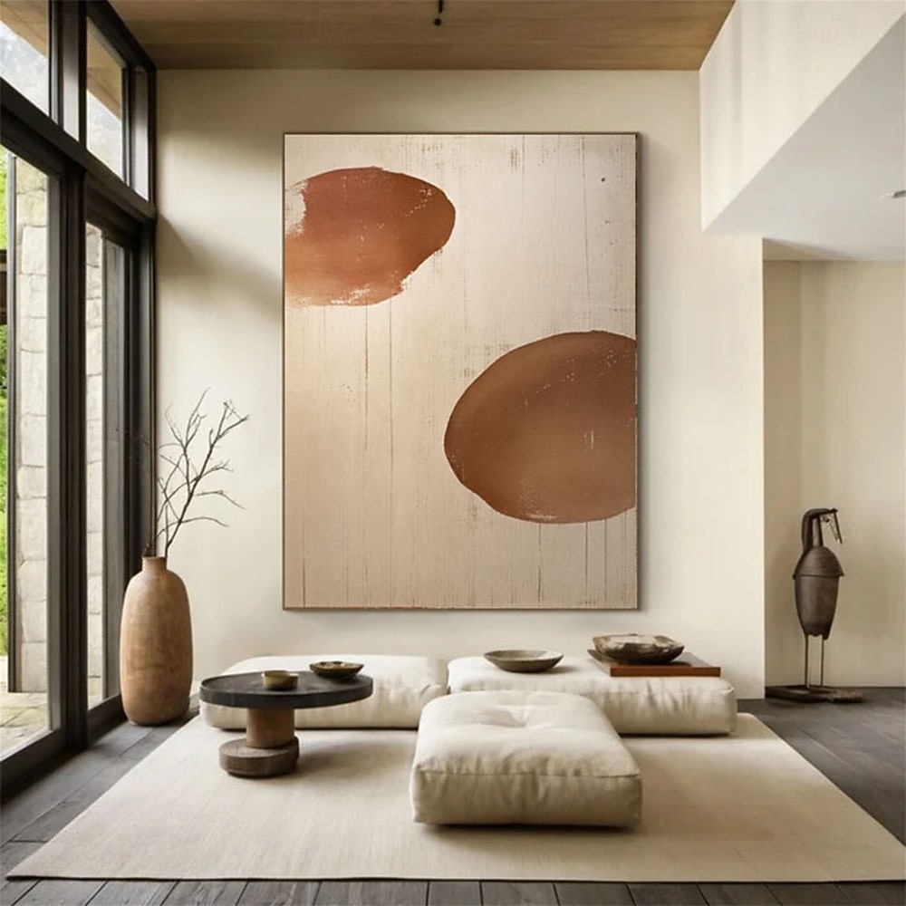 Brown Beige Abstract Canvas Painting Wabi-Sabi Minimalist Wall Art ...