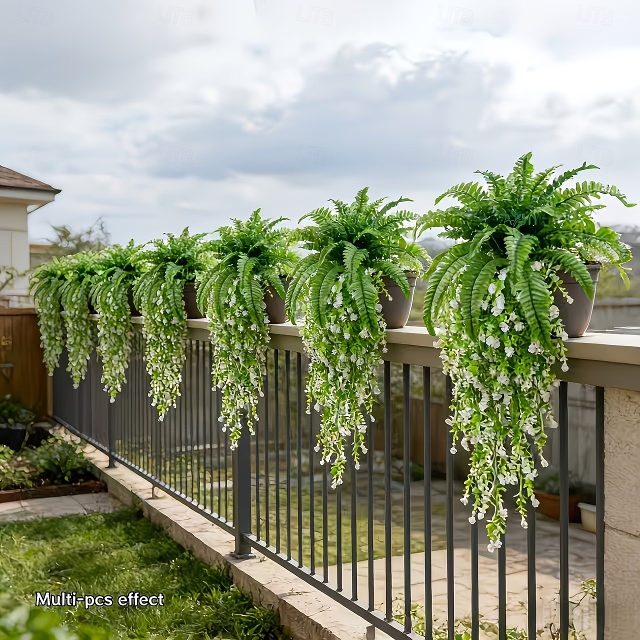 4 ks/sada umělých nástěnných závěsů s kamélií v kombinaci s bostonskými kapradinami, velká umělá venkovní zeleň a květiny, vhodné pro venkovní svatby, moderní zahradní dekorace 2026 - $19.99 –P5