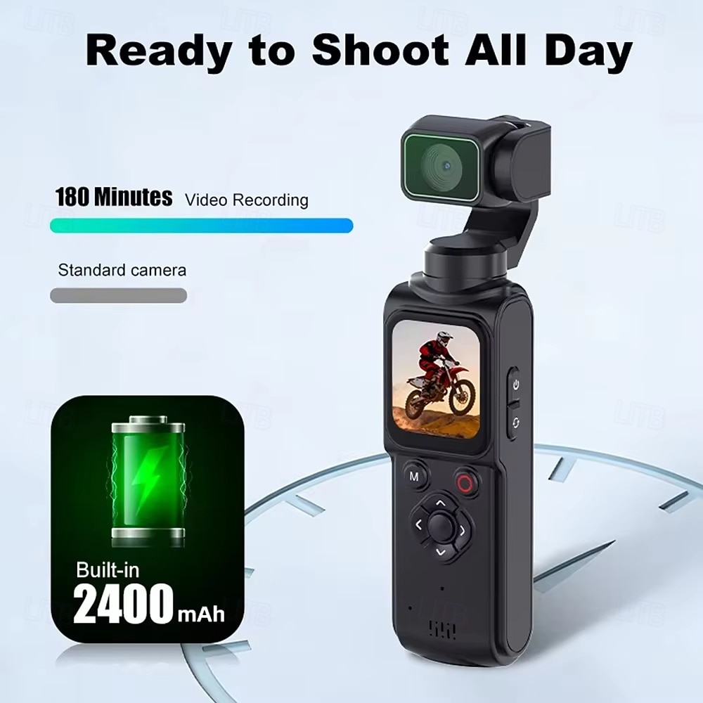 Cámara de bolsillo con estabilizador 4K Ultra HD y seguimiento automático de 330°. &Seguimiento facial, cámara de acción portátil con pantalla táctil de 1,72", cámara inalámbrica wifi para vlogs de 2026 - $149.99 –P2