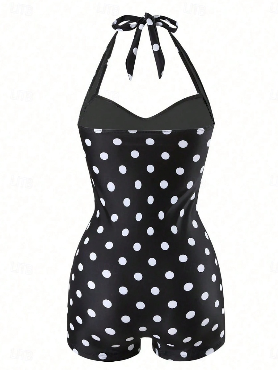 Women's Swimwear One Piece Monokini Swimsuit Tummy Control High Waist Slim Backless Vacation Vintage Polka Dot Halter Neck Sleeveless Bathing Suits 2026 - $31.99 –P4