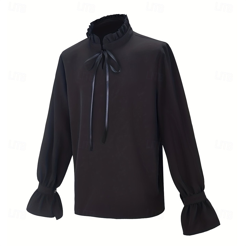 Gothic Medieval Renaissance Shirt Long Sleeves Vampire Pirate Bard Nobleman Lace up Ruffle Solid Color Fancy Dress Men's Royal Steampunk Halloween Carnival Renaissance Fair LARP Adults Shirt 2026 - $36.99 –P3