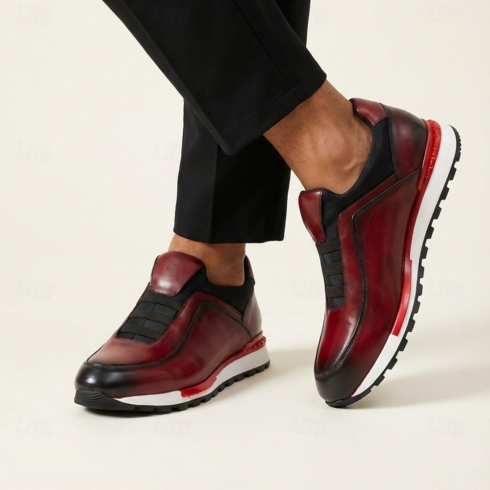 Witte leren instapsneakers voor heren met zwarte accenten, lichtgewicht lage casual schoenen, ademend comfort voor dagelijks gebruik, wandelen en weekenduitjes. 2026 - $94.99 –P6