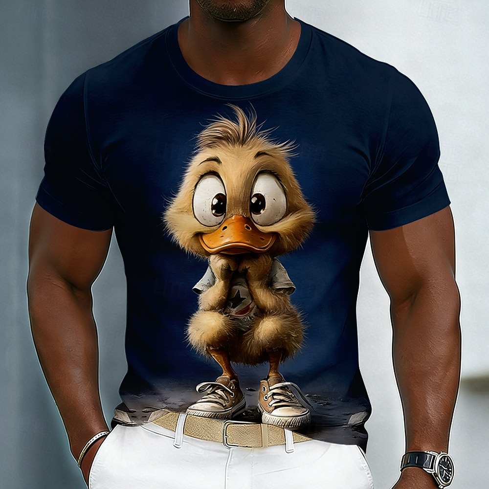 Niedliches Herren-T-Shirt mit 3D-animiertem Entchen in Sneakers, lustiges Motiv, Kurzarm, Rundhalsausschnitt, cremefarben/beige, lässiges Streetwear-T-Shirt, Designer-Kleidung, Größen S, M, L, XL, 2026 - $18.99 –P3