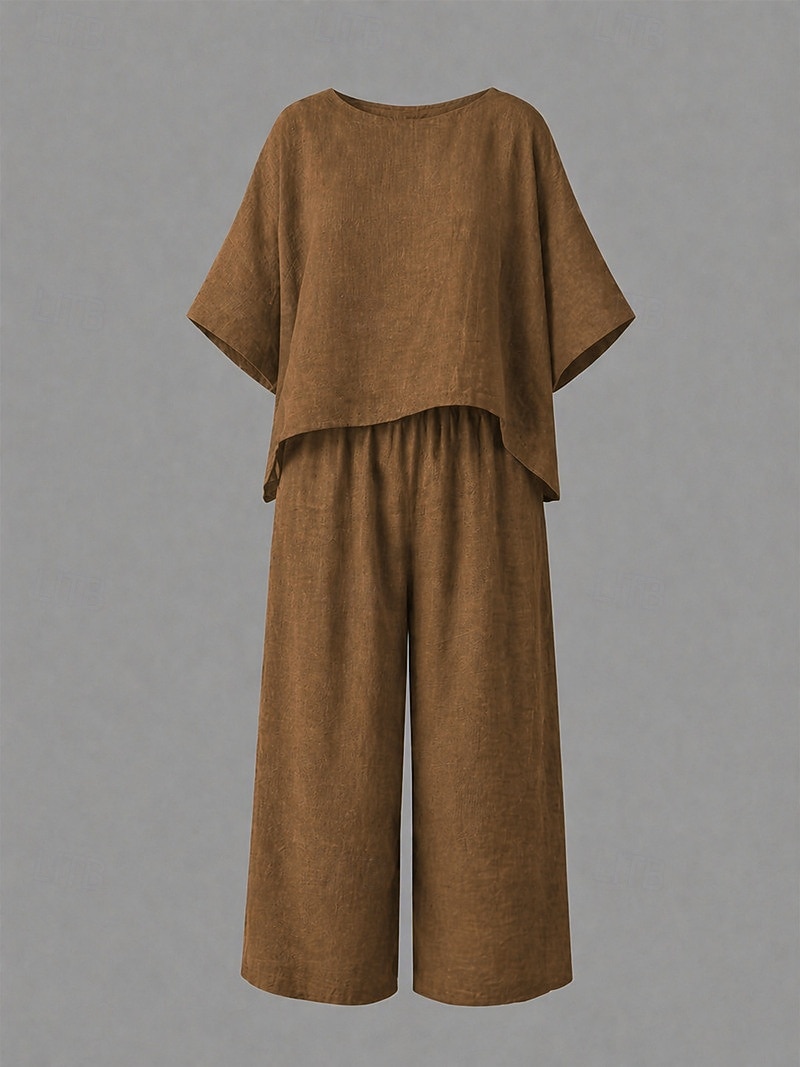 női pamutvászon szettek kétrészes szettek tiszta szín meleg hétköznapi kényelem otthon mindennapi tavasz ősz 2026 - $35.99 –P9