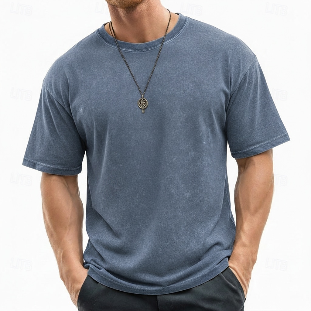 SoftFade™ Camicia Uomo 100% Cotone Camicia Acid Wash Manica Corta Collo a Giro Estate Piana Vintage Casual Abbigliamento Tinto Sbiadito Casual Streetwear Rosa Viola Caffè Top Tee per Uomo del 2026 a $29.99 –P9