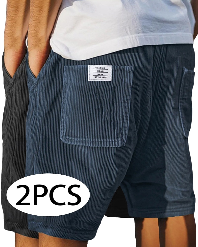 Homens Calção Shorts casuais Shorts de veludo cotelê Bolsos Cintura elástica Tecido Textura Conforto Respirável Curto Casual Ao ar livre Praia Férias Moda Preto + Azul Marinho céu azul+cinza Com de 2026 por $37.99 –P4