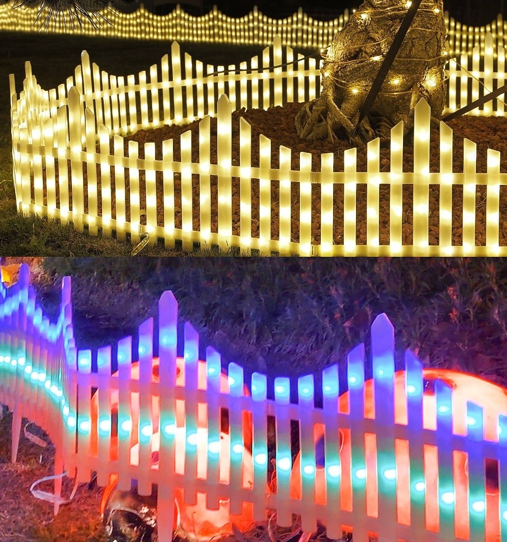 Witte schutting met zonneverlichting voor de tuin, tuinafscheiding met zonneverlichting en afstandsbediening, decoratieve mini-hekwerkjes voor een klein bloemenpad, boom, erf of huisdierafscheiding. 2026 - $46.99 –P2