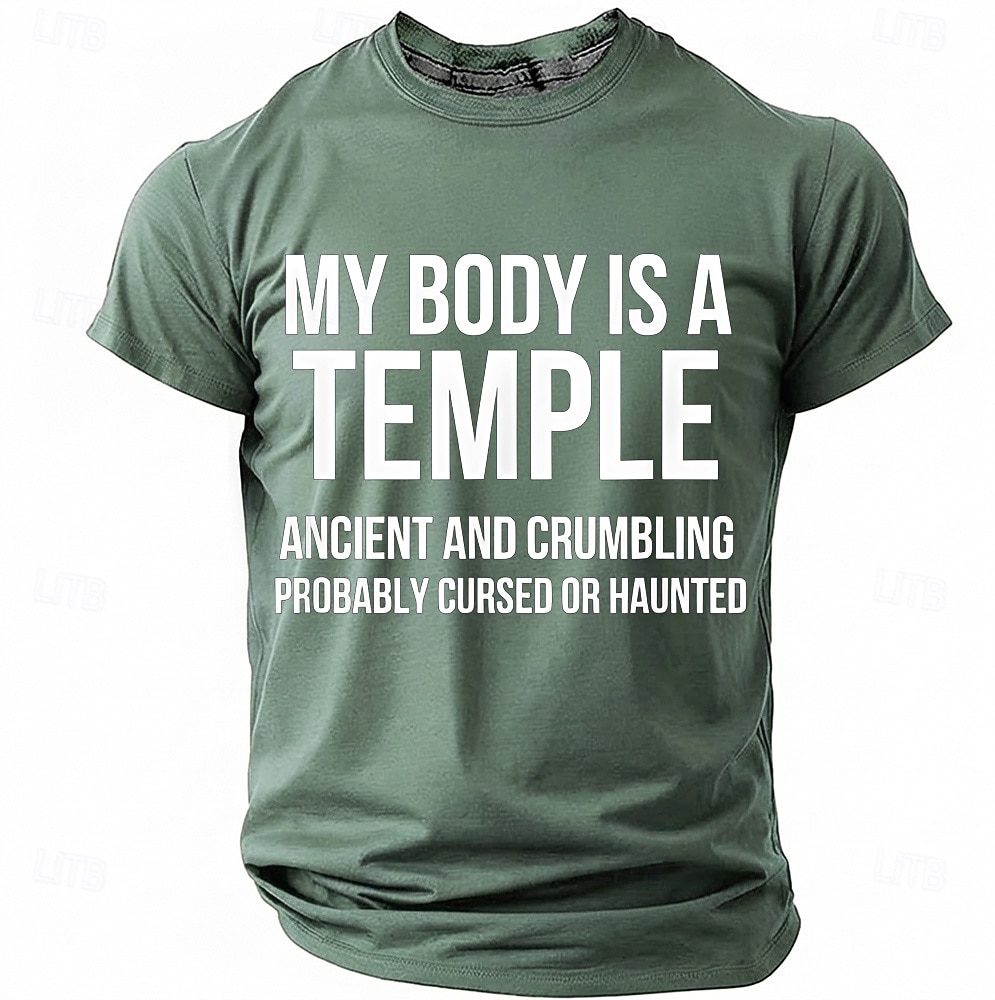 Corpul meu este un templu antic, blestemat, bântuit, tricou amuzant, sarcastic, cu umor, grafic, guler rotund, mânecă scurtă, cadou de ziua de naștere pentru el, cadou de glumă, haine de designer 2026 - $18.99 –P8