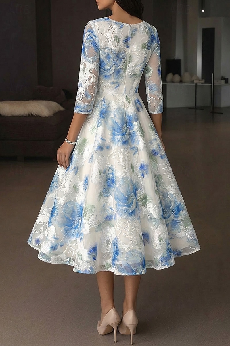 A-Line Ankle Length Tea Length Formal Dresses Cocktail Dresses Elegant 3/4 Length Sleeve V Neck Wedding Formal Organza Jacquard with Floral Print 2026 - $182.99 –P3