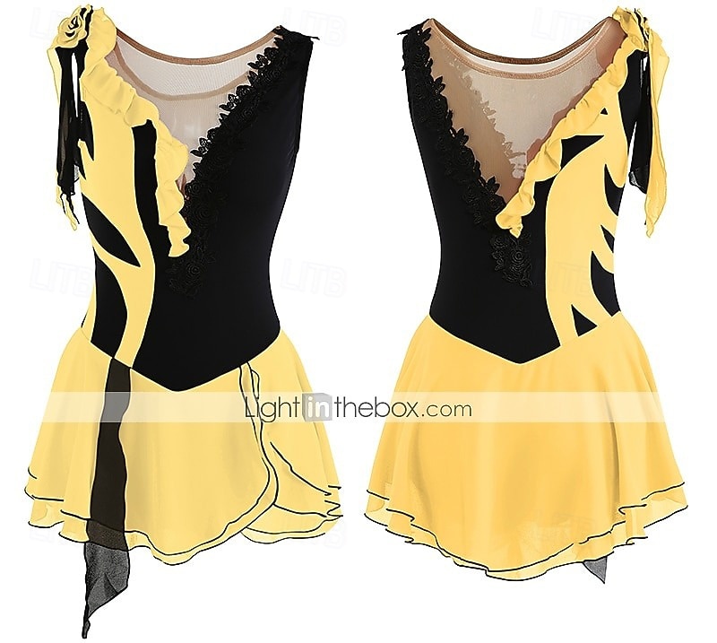 Eiskunstlaufkleid Damen Mädchen Eislaufen Kleider Austattungen Yan-pink  Violett Wie im Bild Patchwork Asymmetrischer Saum Gitter Spandex Hochelastisch Praxis Professionell Wettbewerb 2026 - $101.99 –P12