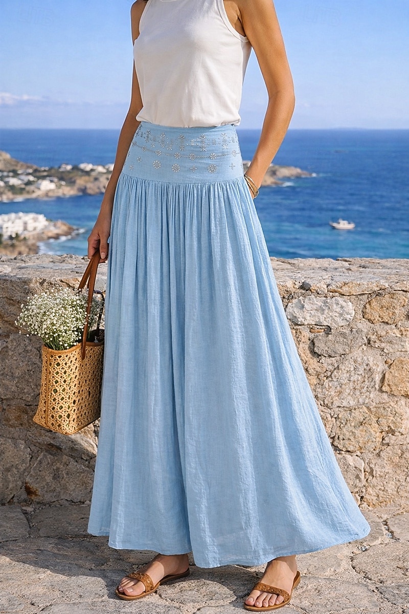 Per donna Gonna da vacanza Bohemien Vintage Moda Etnico Maxi Vita Alta Gonne Semplice Arricciato Patchwork Foratura a caldo Inelastico Spiaggia Vacanza Blu Verde mela Marrone rossastro Giallo Chiaro del 2026 a $13.99 –P2