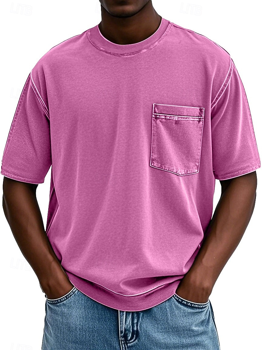 Herren T Shirt Hemd aus 100 % Baumwolle in Säurewaschung T-Shirt Kurzarm Rundhalsausschnitt Sommer Frühling Ganzjahres Einfarbig Einfach Vintage Streetwear Designer Tasche Stückgefärbt Gewaschen 2026 - $20.99 –P5