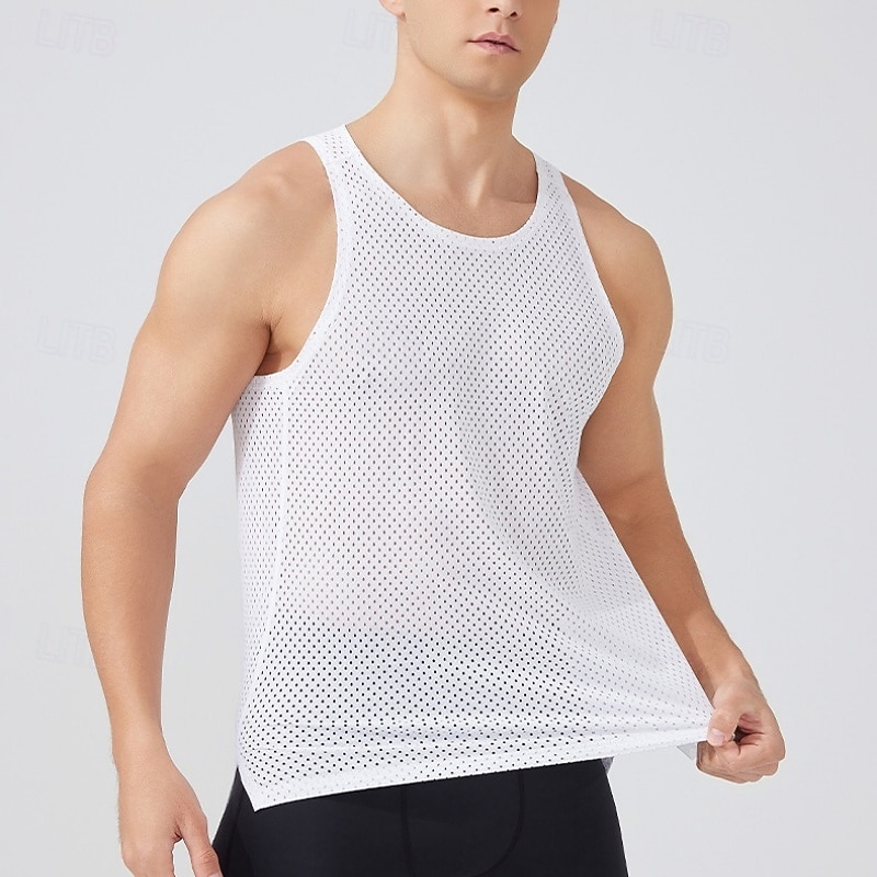 Herre Ensfarget Treningstank topp Singlet til jogging Gymtopp Sommer Vår Netting Ermeløs Hurtigtørkende Komprimering Fukttransport Pustende Treningsøkt Løp Vandring Jogge Blå Svart Hvit Sports 2026 - $16.99 –P8