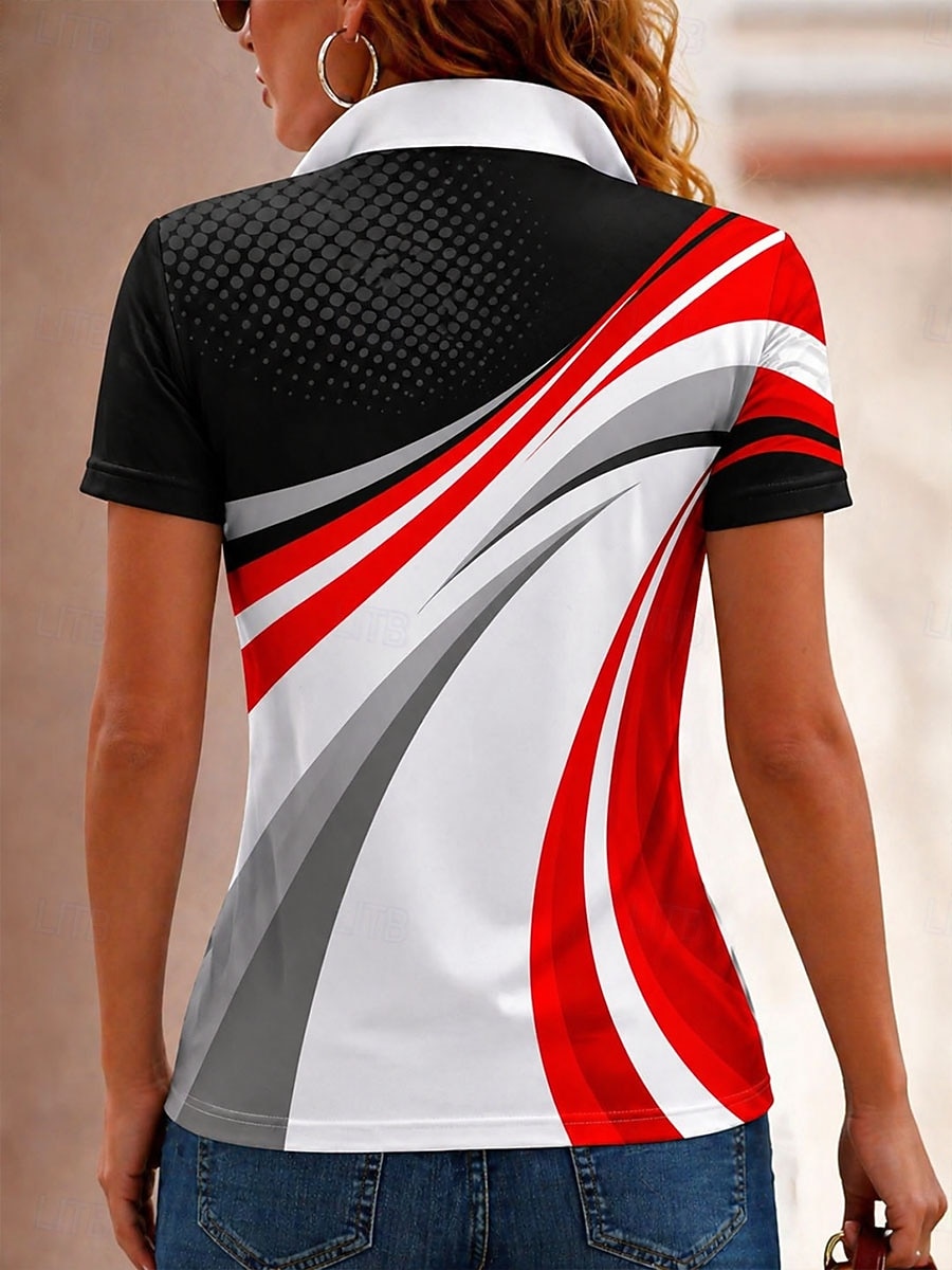 Per donna Maglietta Cerniera Zip a un quarto Grafico Geometrico Blocco di colori Vintage Tropicale Hawaiano Manica Corta Collo Alto Top Regolari Matrimonio in Spiaggia Quotidiano Sportivo Blu Bianco del 2026 a $25.99 –P2