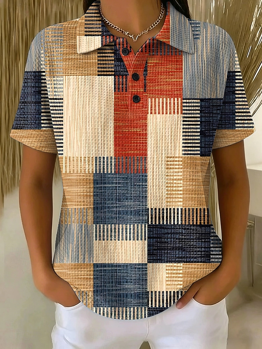 Pentru femei Tricouri polo Waffle Grafic Geometric Stilat Clasic Manșon scurt Gulerul Polo Topuri obișnuite Casual Zilnic Albastru piscină Galben Roz Îmbujorat Vară Primăvară 2026 - $24.99 –P1