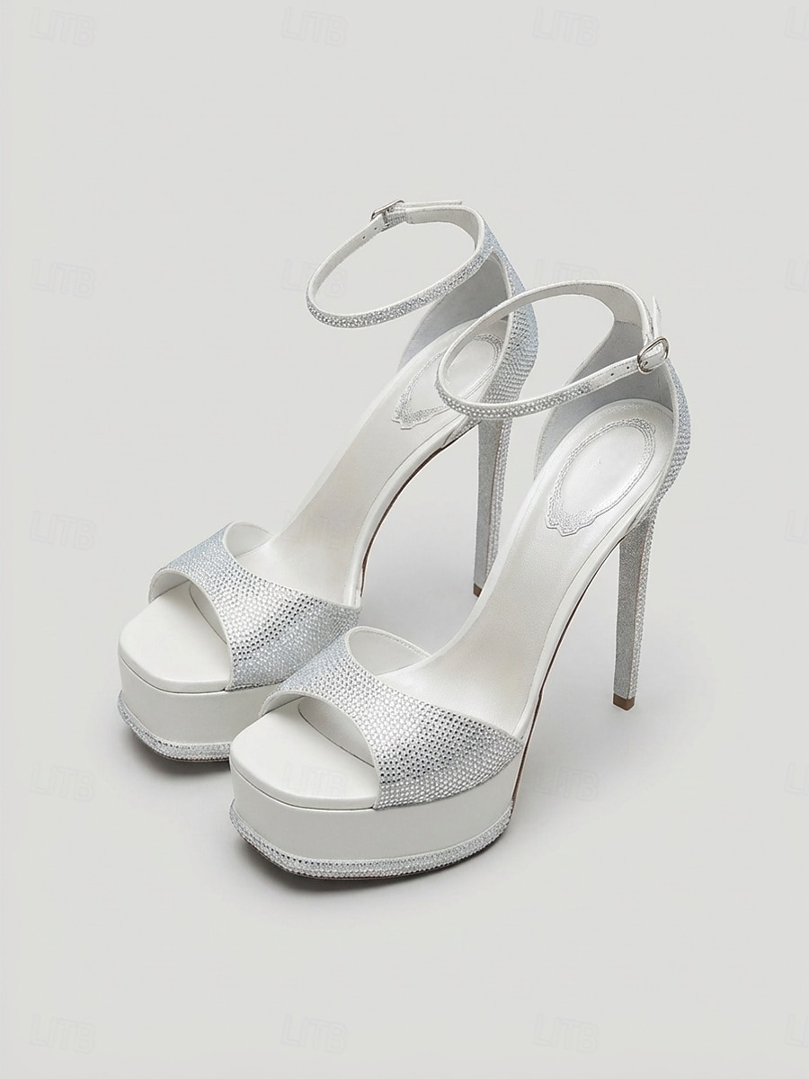Sandales blanches à plateforme pour femme, à talons aiguilles et bride cheville, idéales pour un mariage ou une cérémonie. & réception de 2026 ? $89.99 –P4