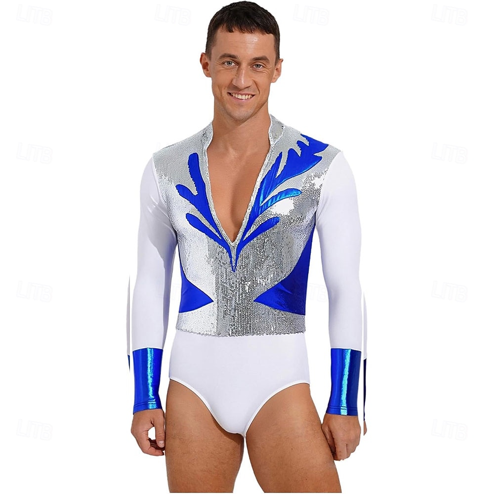 Men's Latin Ballroom Shirt Bodysuit - Sequin & Metallic Spliced Leotard for Salsa, Samba & Performance 2026 - $305.39 –P1