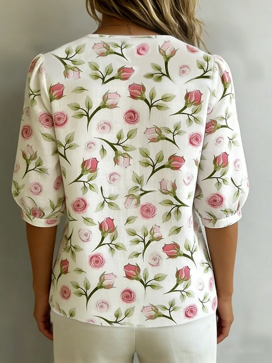 Mujer Camisa Camisa con botones Blusa Botones Floral Elegante Clásico Moderno Manga Larga Cuello Camisero Tops regulares Diario Festivos Noche Blanco Rosa Verde Trébol Rosa Brillante Verano Primavera 2026 - $28.99 –P3