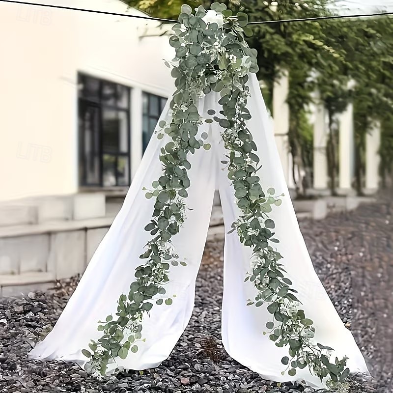 Conjunto de 2/4 guirlandas de eucalipto, com comprimento total de 141,73 polegadas (360 cm), adornadas com flores brancas, folhas prateadas e folhagens realistas, ideais para decoração de casamentos e de 2026 por $16.99 –P4