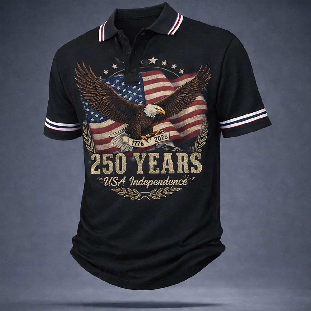 4 luglio 2026 250° Per uomo Bandiera Americana Polo Manica Corta Magliette polo Camicie con Colletto Casual All'aperto Abbigliamento casual alla moda Athleisure Bottoni Tessuto retato traspirante del 2026 a $22.99 –P4