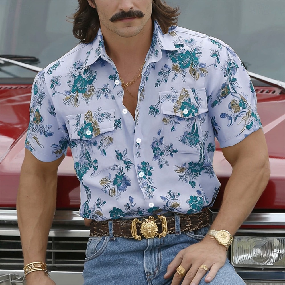 Men's Floral Print Flowers Shirt Western Shirt Cowboy Shirt Short Sleeve Vintage Retro Casual Outdoor WorkWear Summer Spring Turndown 3D Print Front Two Pockets Linen Like Shirt Purple Khaki 2026 - $25.99 –P1