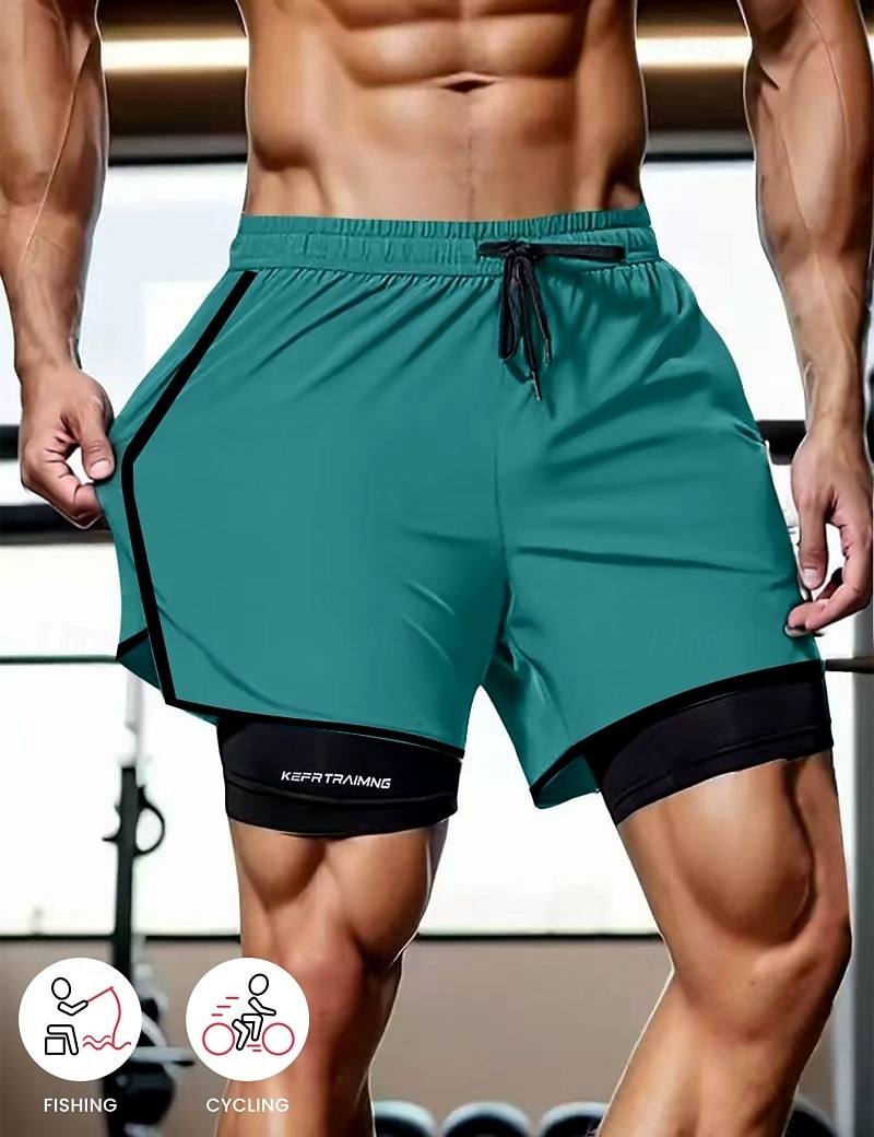 Men's Shorts Casual Shorts Athletic Short Pocket Elastic Waist 2 in 1 Plain Solid Quick Dry Breathable Short Daily Outdoor Gym Sports Sport Blue Black Micro-elastic 2026 - $14.99 –P6