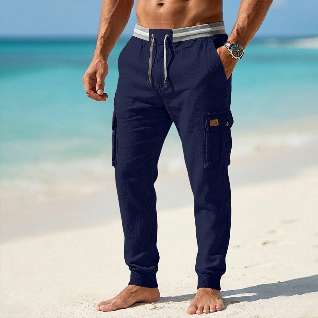 Bărbați Pantaloni de in Pantaloni de vară Pantaloni largi Cordon Talie elastică Picior drept Simplu Confort Respirabil Lungime totală Casual Zilnic În aer liber Vacanță Modă Albastru piscină Negru 2026 - $33.99 –P6
