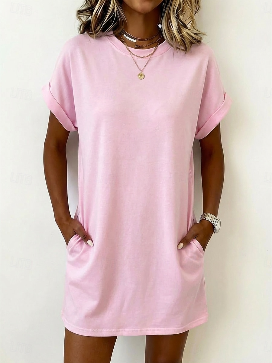 Dames Mini-jurk T shirt jurk Basic Klassiek Dagelijks Weekend Ruim Passend Effen Korte mouw Strakke ronde hals Zwart Wit Blozend Roze Leger Groen Zomer Lente 2026 - $9.49 –P5