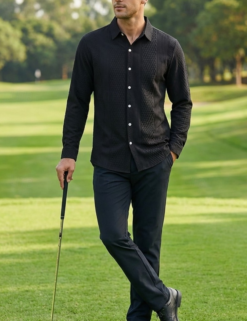 Men's Shirt Casual Shirt Button Up Shirt Jacquard Shirt Blue Black Green khaki Dark Blue Long Sleeve Plain Shirt Collar Casual Daily Buttons Clothing Apparel Elegant Fashion Casual 2026 - $29.99 –P8