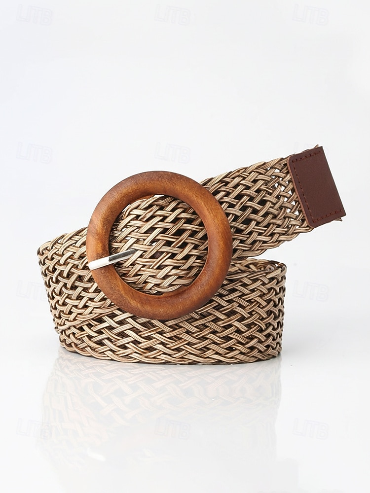 Boho-Taillengürtel für Damen, mehrfarbiger, elastischer Flechtgürtel mit runder Vintage-Holzschnalle – ideal für Strandurlaub, Sommerresort und lässigen Alltag. 2026 - $11.99 –P6