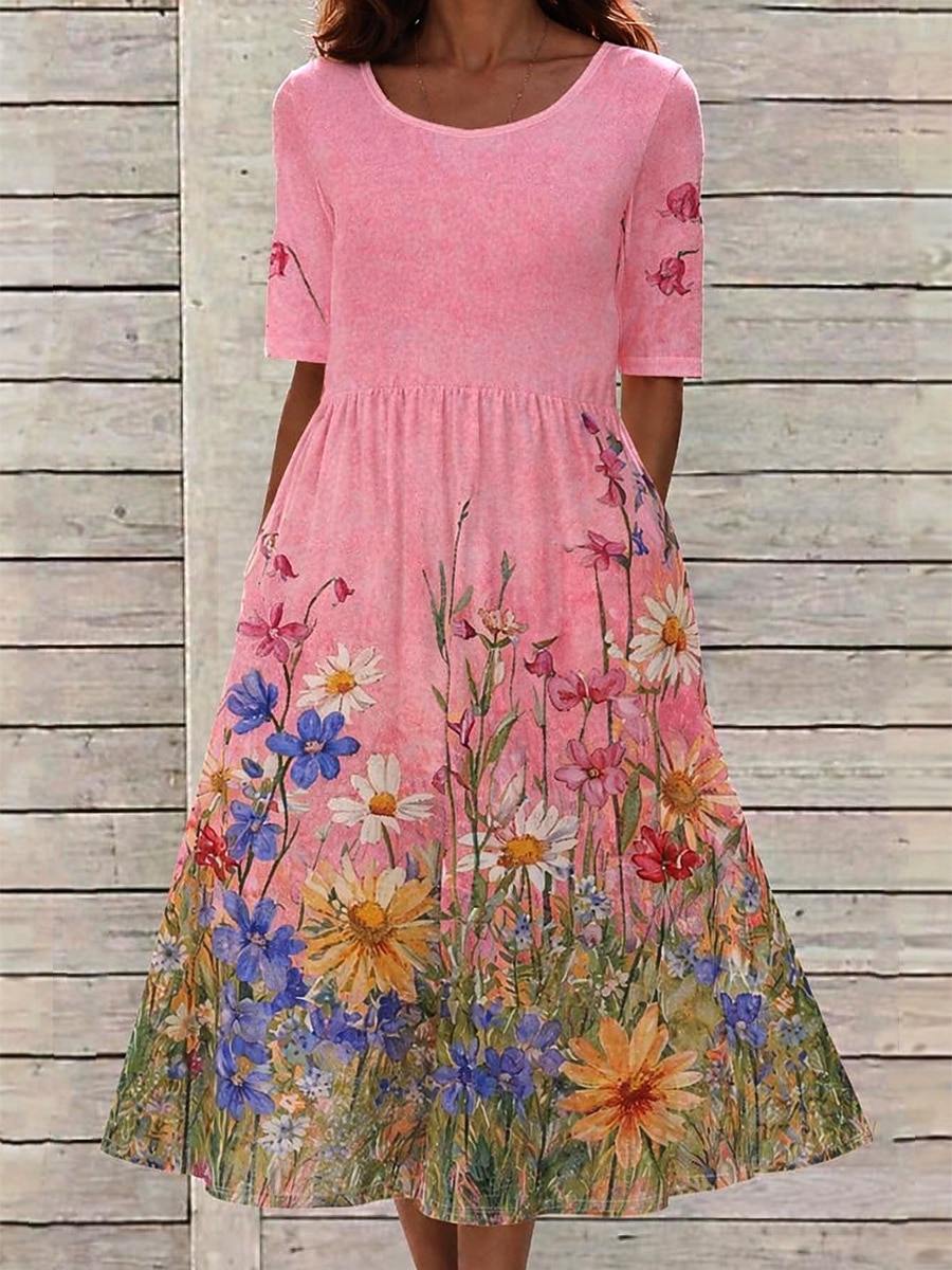 Per donna Abito Midi Abito a Tubino Vacanza Casual Boho Quotidiano Abito Estivo Abito Primaverile Vestibilità regolare Floreale Grafico Manica Corta Girocollo Giallo Verde chiaro Rosa Azzurro cielo del 2026 a $26.99 –P10