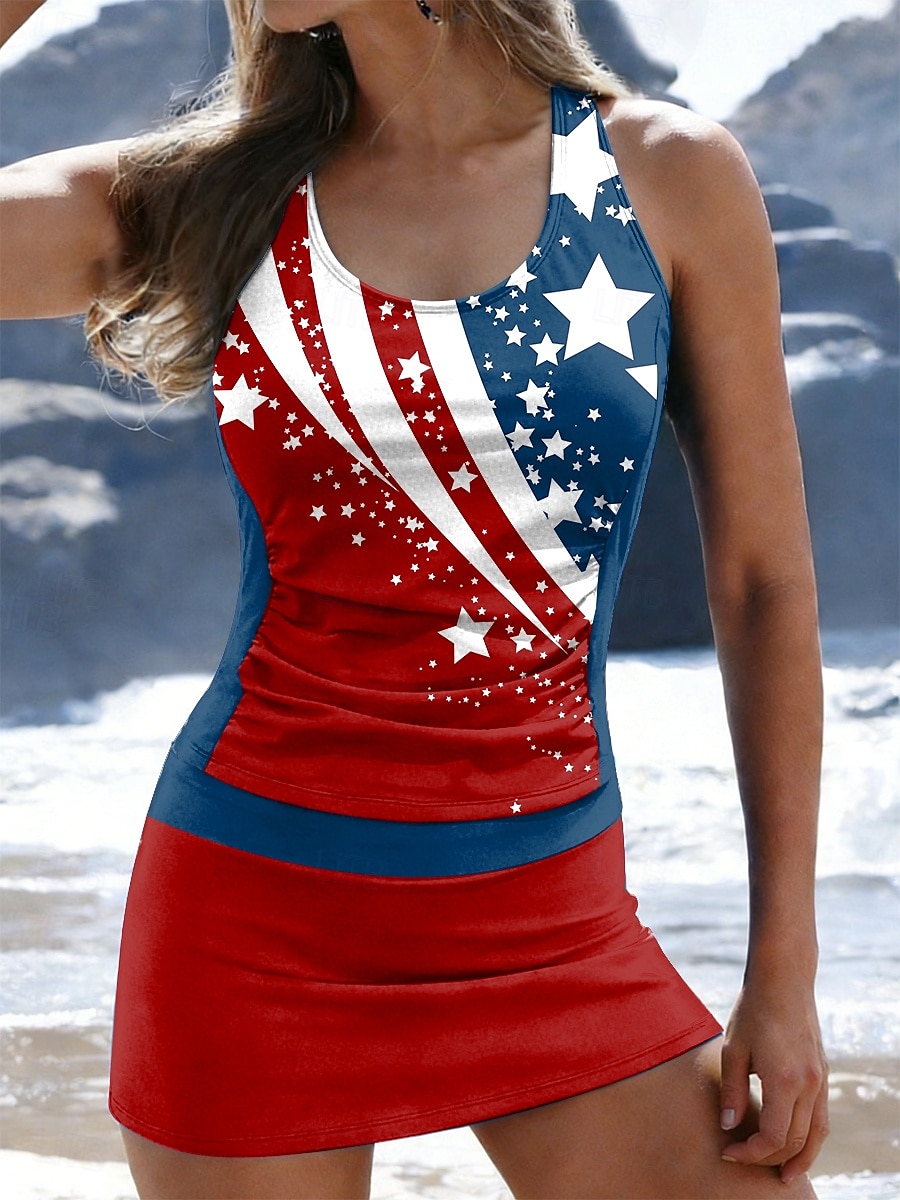 costume da bagno da donna per il giorno dell'indipendenza americana tankini costume da bagno a due pezzi con gonna arricciata abbigliamento da spiaggia per le vacanze bandiera grafica scollo a U senza del 2026 a $42.99 –P2