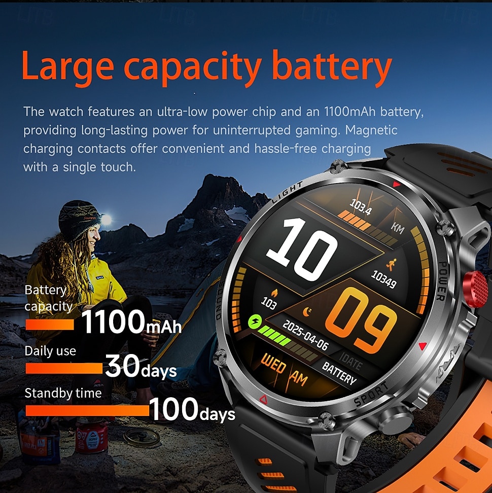 Rugged Military Smart Watch for Men with Bluetooth Call, 1100mAh Battery, LED Flashlight & Compass, IP68 Waterproof Outdoor Tactical Fitness Watch, 100+ Sports Modes Smartwatch for Android iOS 2026 - $54.99 –P3