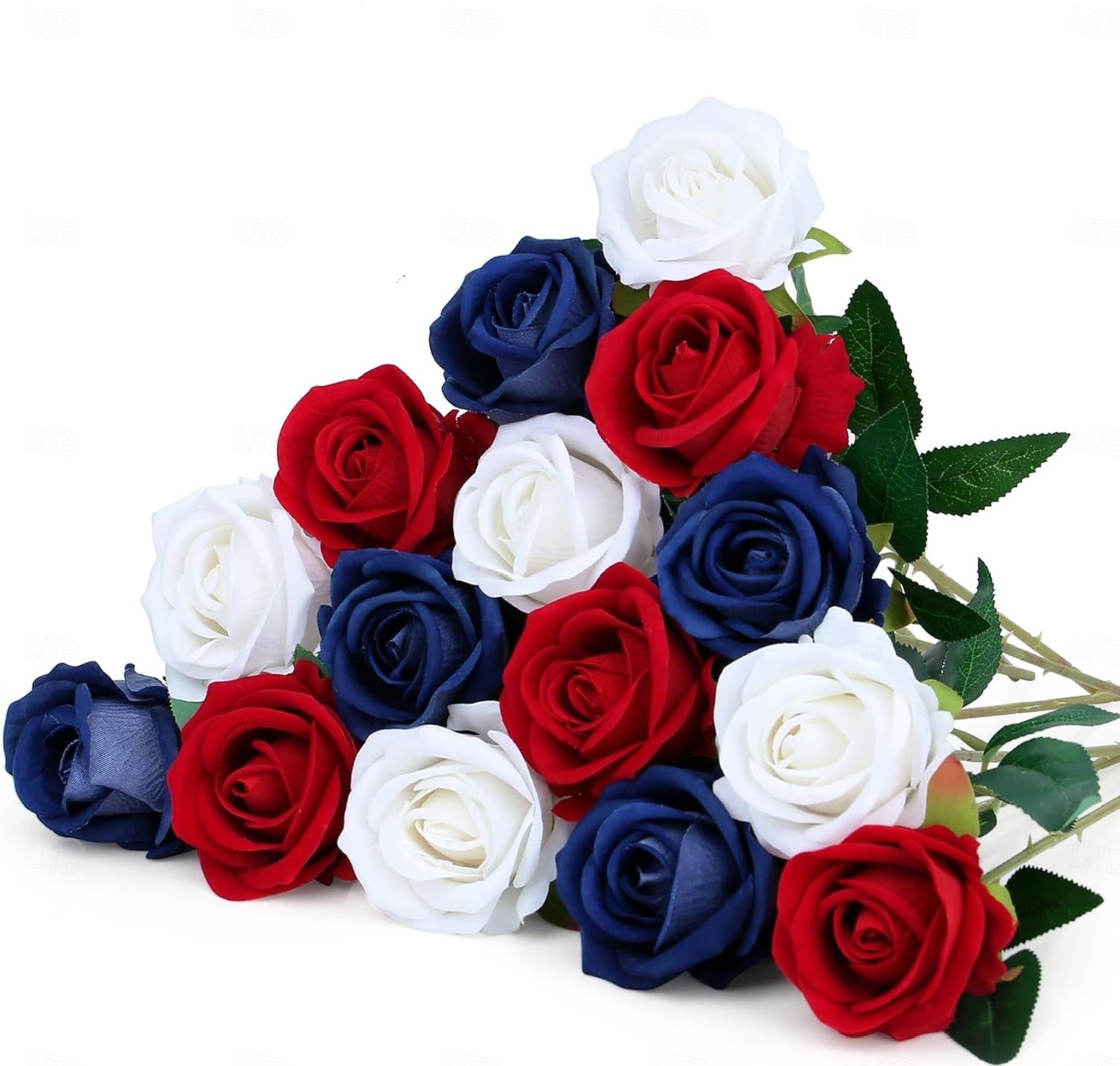 Bouquet de 15 fleurs artificielles en soie, style patriotique, avec de longues tiges, idéal pour la décoration de la maison ou comme centre de table pour la fête nationale américaine (4 juillet). de 2026 ? $22.99 –P3