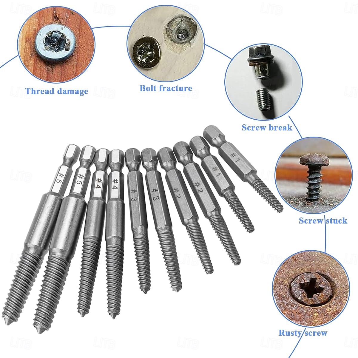 Набор из 10 предметов для извлечения сломанных винтов, комплект сверл для удаления сорванных резьбовых соединений, шестигранный хвостовик 1/4 дюйма, инструмент для легкого извлечения поврежденных 2026 - $15.99 –P2