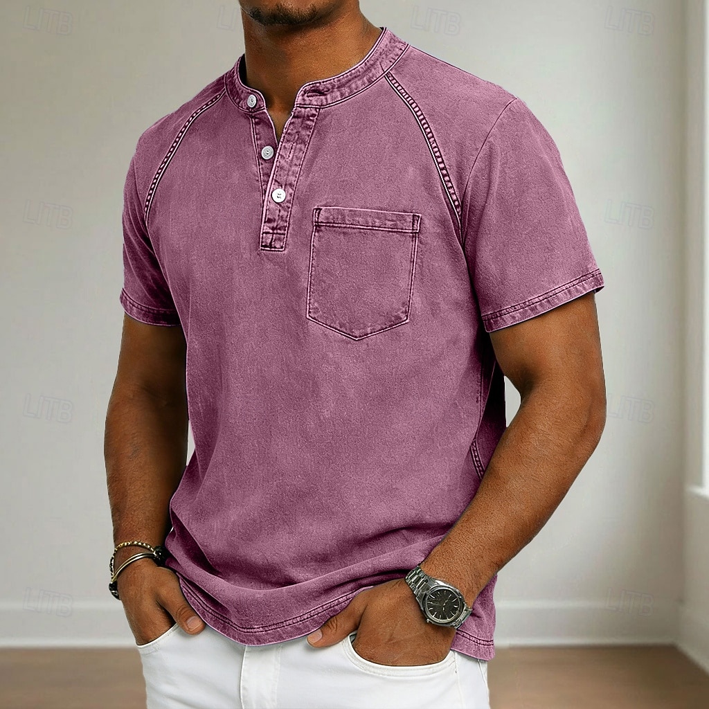 Ανδρικά Μπλουζάκι Πουκάμισο Henley Πουκάμισο 100% Cotton Acid Wash Μπλουζάκι μπλουζάκι Κοντομάνικο Χένλι Φθινόπωρο & Χειμώνας Καλοκαίρι Άνοιξη Σκέτο Βίντατζ Κομψό στυλ street Καθημερινό 2026 - $21.99 –P13
