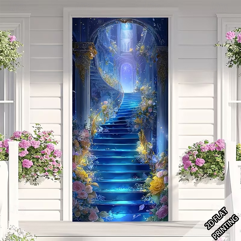 Fantasy Enchanted Forest Glowing Mushroom Door Banner Magic Fairytale Waterfall Nature Scenery Door Cover 3D Mystical Jungle Fireflies Wall Tapestry For Kids Room Bedroom Decor 2026 - $17.99 –P4