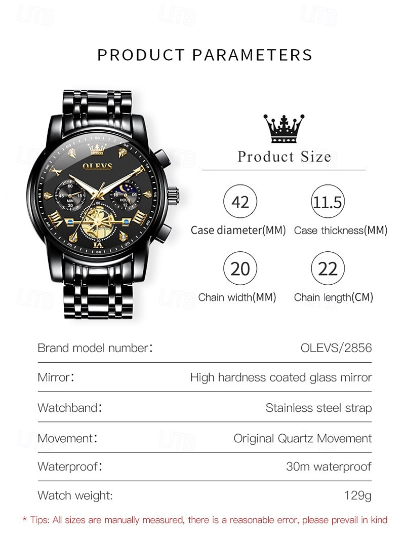 Olevs heren automatisch horloge luxe skeleton mechanisch polshorloge met maanfase waterdicht lichtgevend tweekleurig roestvrijstalen zakelijk modehorloge voor heren 2026 - $45.99 –P14