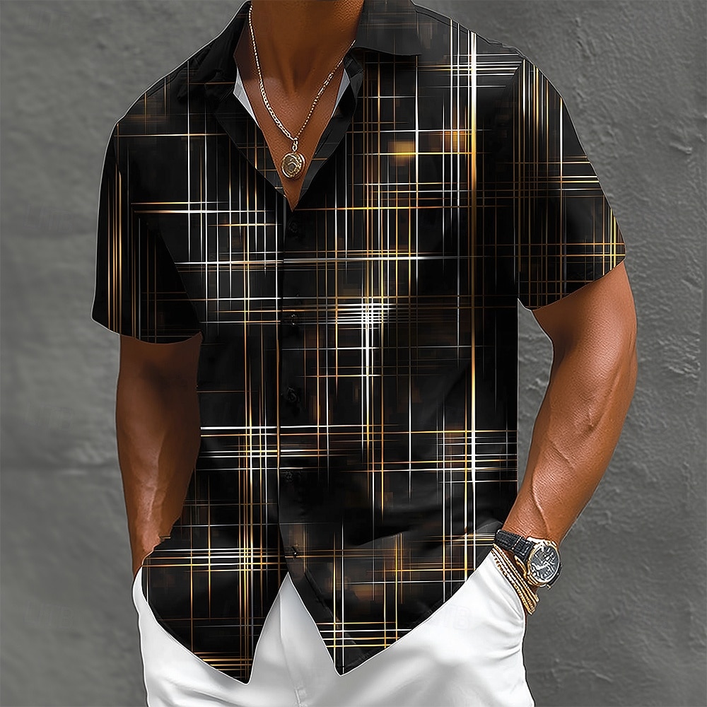 Herren Farbverlauf Linie Abstrakte Kunst Hemd Knopfhemd Kurzarm Modisch lässig Streetwear Urlaub Frühling Herbst Umlegekragen 3D-Druck Hemden mit Kragen Schwarz Burgunderrot Dunkelblau Grau 2026 - $25.99 –P1