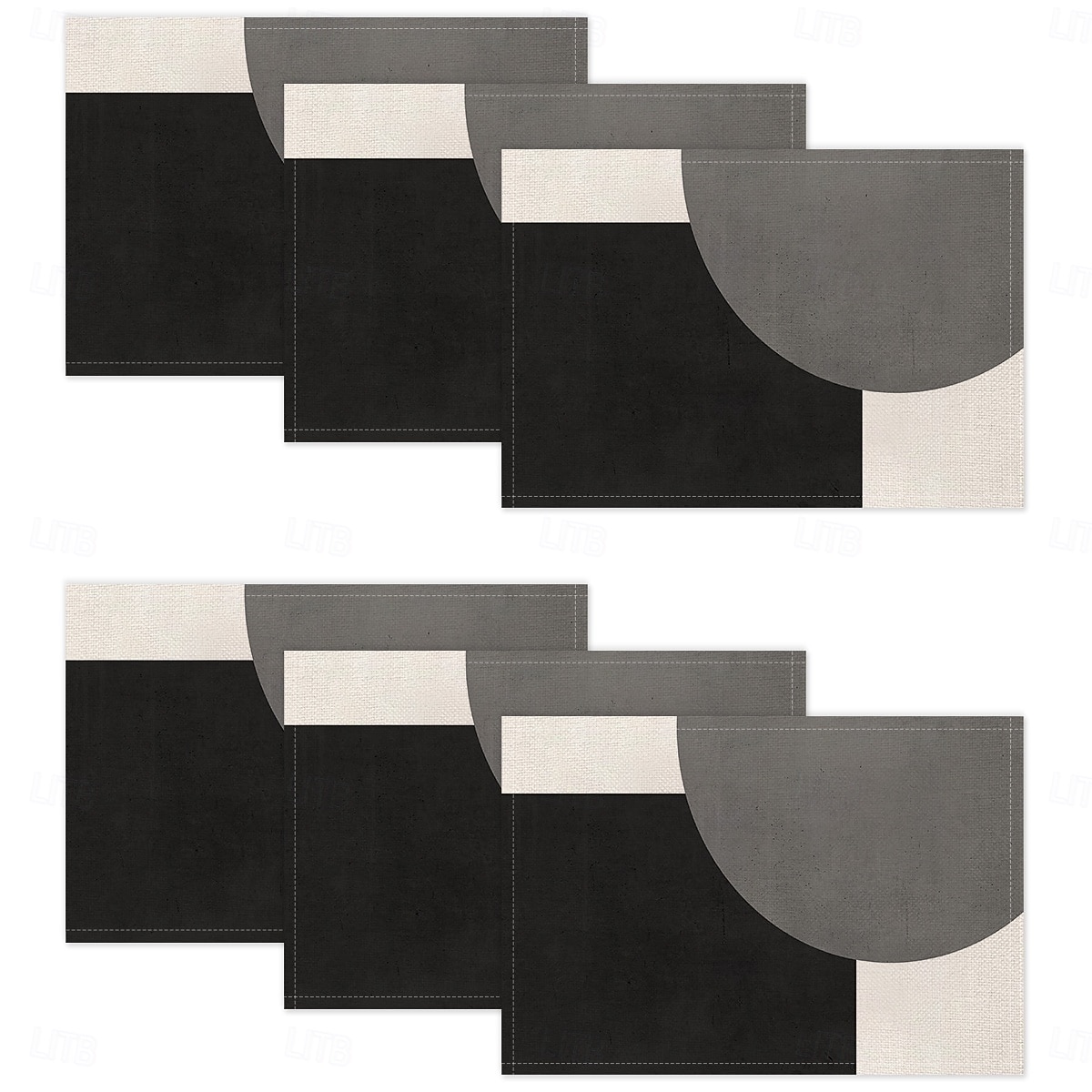 Черно-белая геометрическая салфетка под тарелку, прямоугольная, из 100% полиэстера, с абстрактным геометрическим узором, можно стирать в машине, термостойкая. 2026 - $9.49 –P12